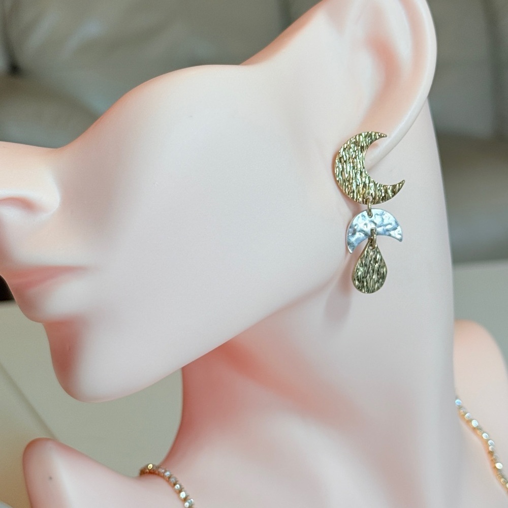 ⚜️ Gold and Silver Crescent Drop Earrings